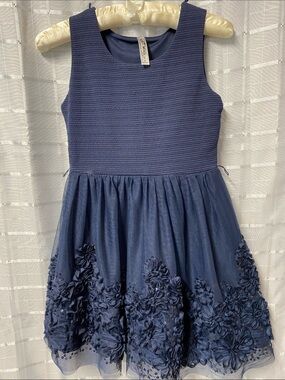 Knitworks Navy Blue Floral Appliqué Tulle Party Dress